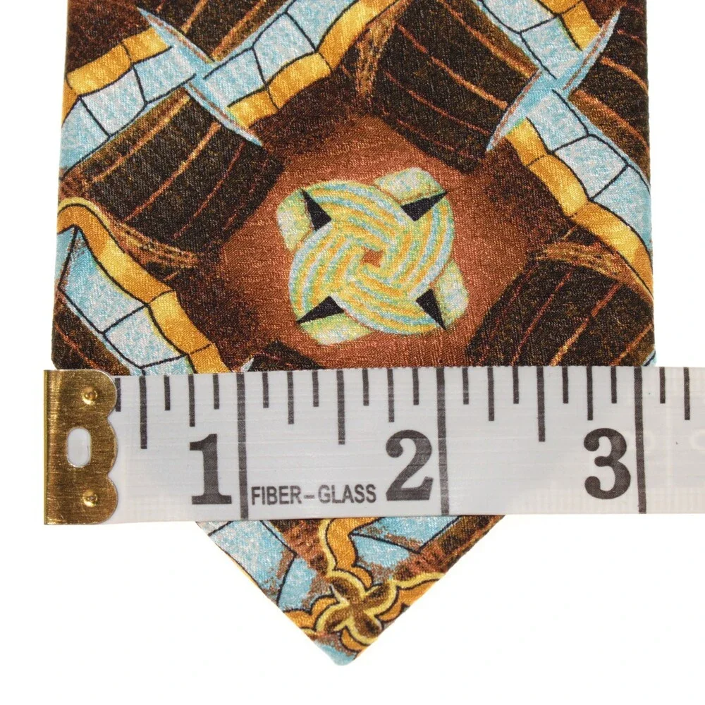 Italo Ferretti NWT Neck Tie in Brown / Multicolor Geometric Print 100% Silk